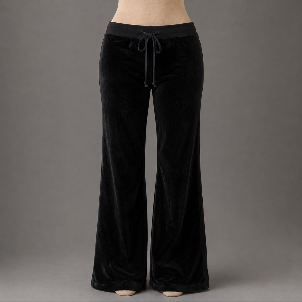 Vintage y2k Juicy Couture Black Velvet Wide Leg Lounge Pants